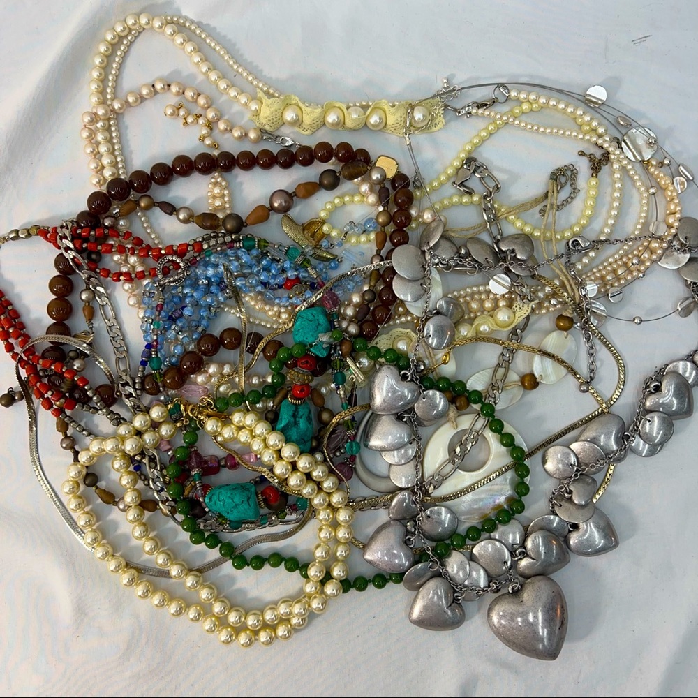 Jade 14K KJL Pearls 12k GF Grandmas Estate Jewelry Box Lot of necklaces